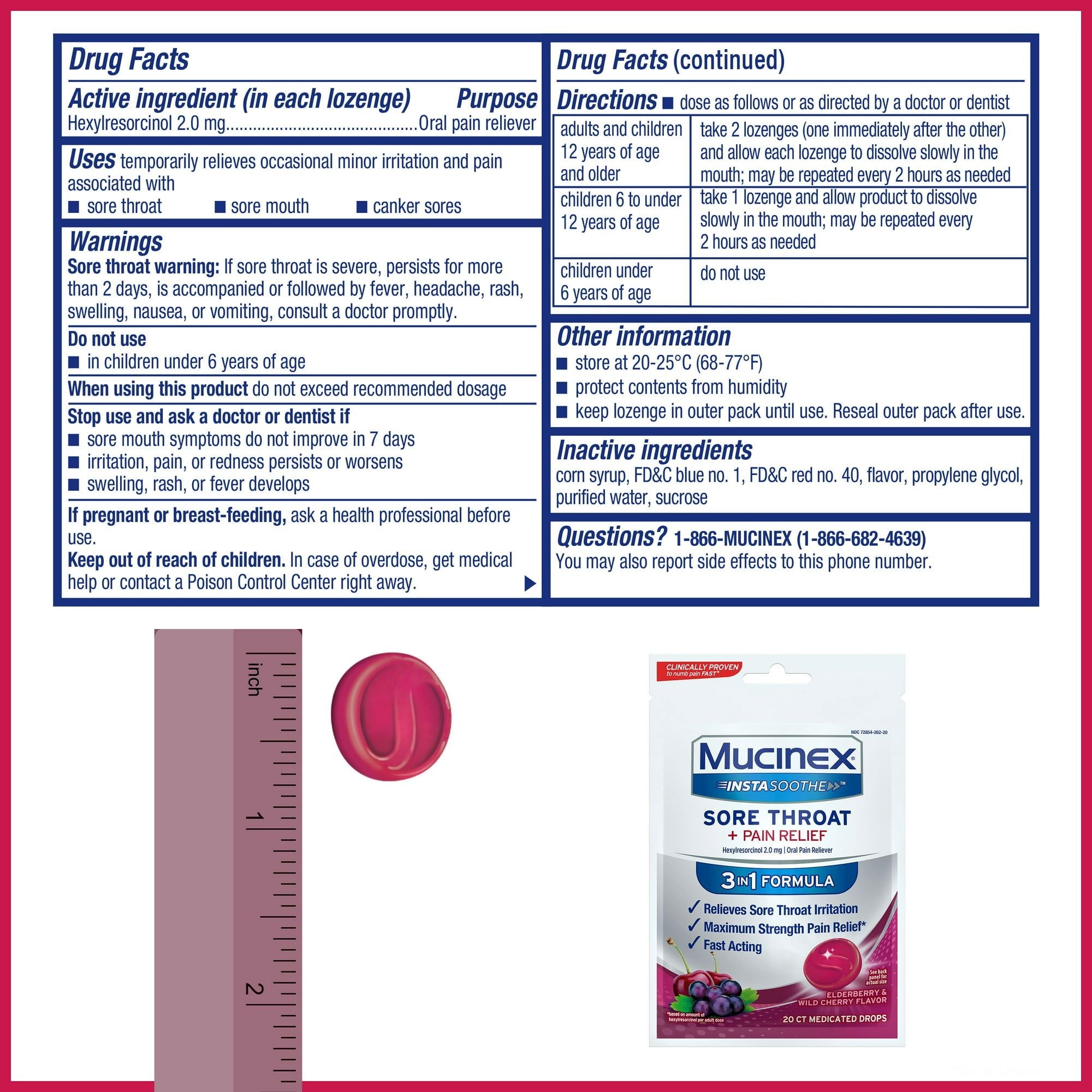 Mucinex InstaSoothe Sore Throat + Pain Relief Elderberry & Wild Cherry Flavor, Fast Acting, Powerful Sore Throat Oral Pain Reliever, 20 Medicated Drops