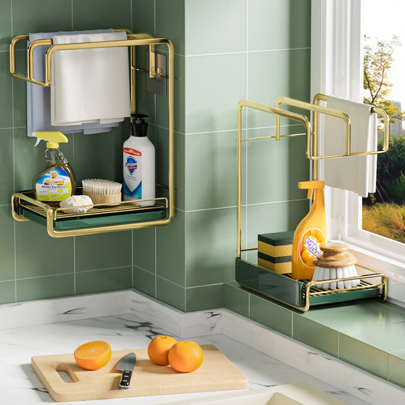 Sponge Holder Wall Mounted Kitchen Organizer Dish Drainer Brush Soap Rack With Drain Tray Rag Rack Bathroom Kitchen Accessories Pi-Mart