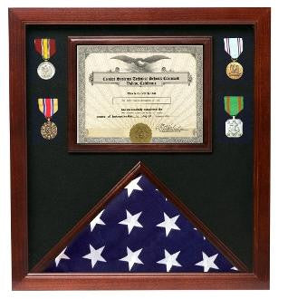 Flag medal display case, great flag case for retirement certificate our finest quality case The Military Gift Store