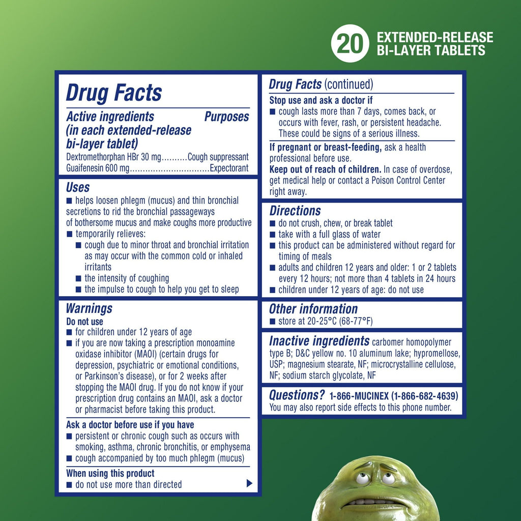 Mucinex DM 12 Hour Expectorant & Cough Medicine, Excess Mucus Relief & Cough Suppressant, 20 Tablets