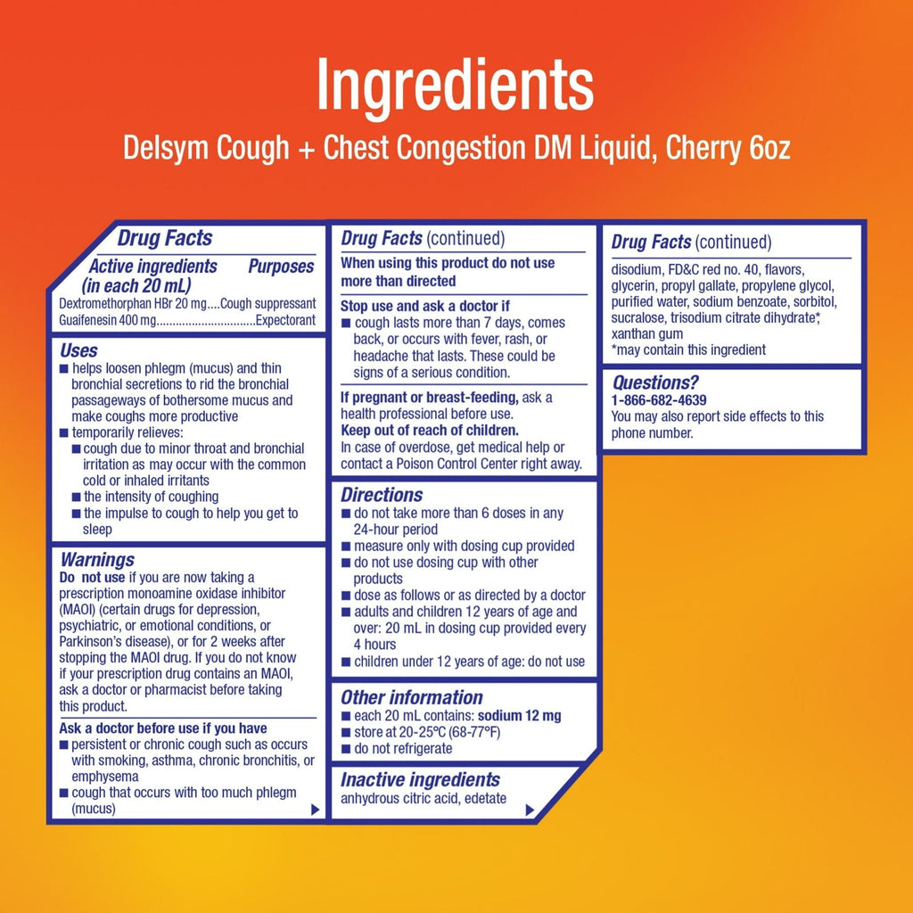 Delsym Max Strength DM Cough + Chest Congestion Medicine, Powerful Multi-Symptom Relief, #1 Pharmacist Recommended, Cherry Flavor, 6 Fl Oz EasyOptionXY LLC