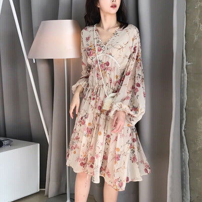 Women's Summer Boho Floral Chiffon Printing V-Neck Short Casual Party Dress SHOMICOBOUTIQUE