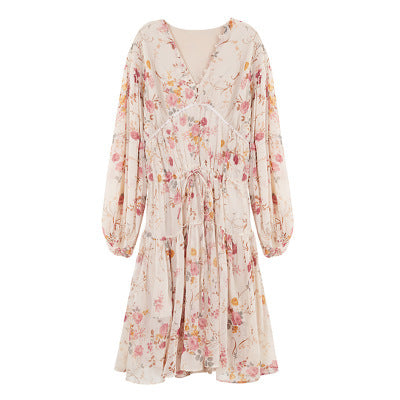 Women's Summer Boho Floral Chiffon Printing V-Neck Short Casual Party Dress SHOMICOBOUTIQUE