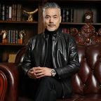 Men's PU Leather Jacket - Classic Lapel Collar Coat for Middle-Aged Men Pi-Mart