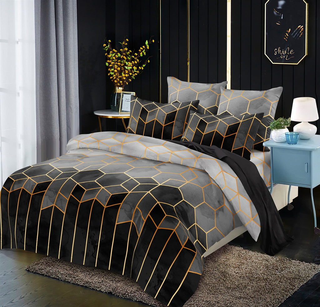 Gilt Line Geometric Elements Quilt Cover Set Bedding Pi-Mart