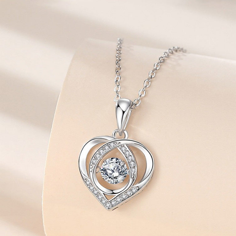 S925 Beating Heart-shaped Necklace Women Luxury Love Rhinestones Necklace Jewelry Gift For Valentine's Day Pi-Mart