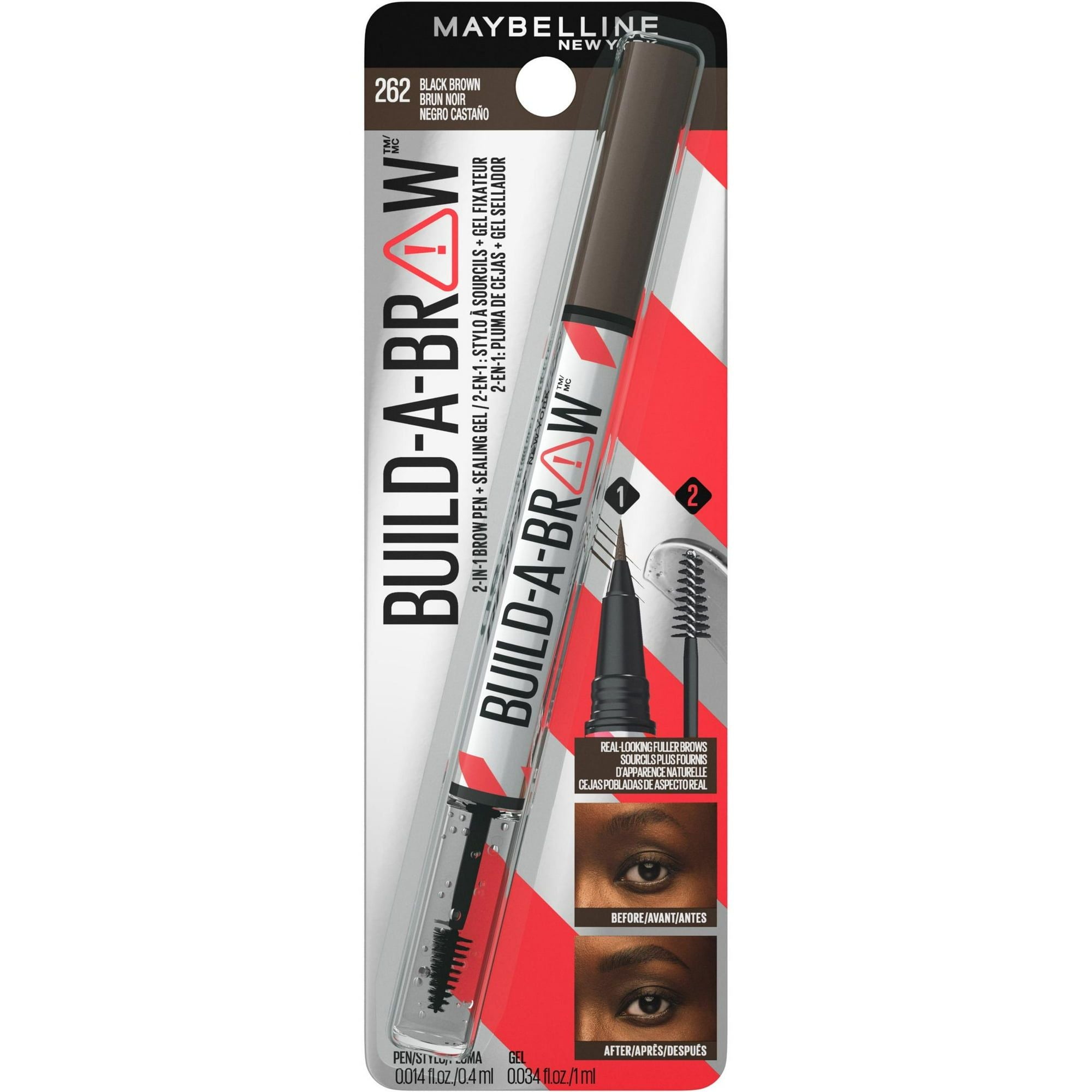 Maybelline Build A Brow 2-in-1 Eyebrow Pen and Sealing Gel, Black Brown