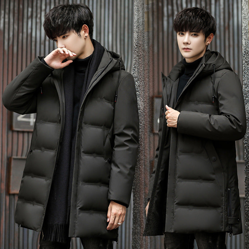 Korean Hooded White Duck Down Winter Long Warm Jacket Men's