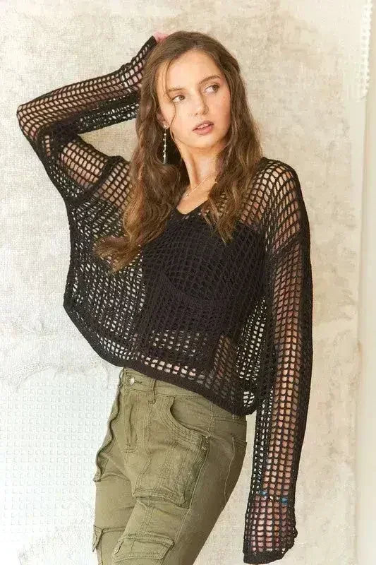 ADORA Crochet Long Sleeve Knit Top – Femstylo - SJB-DIAMOND ELITES