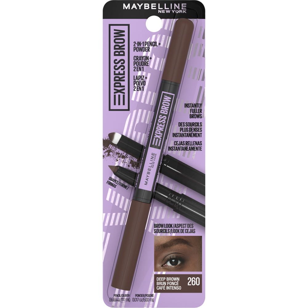 Maybelline Express Brow 2-In-1 Pencil and Powder Eyebrow Makeup, Deep Brown