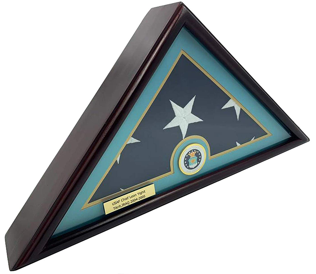 5x9.5 Burial/Funeral/Veteran Flag Elegant Display Case, Solid Wood The Military Gift Store