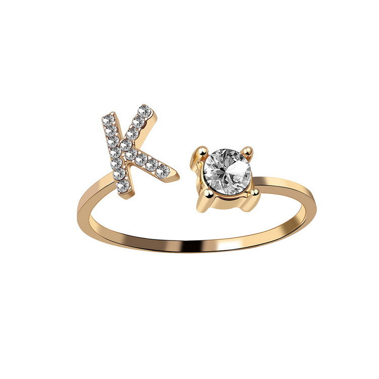 Adjustable 26 Initial Letter Ring Fashion Jewelry For Women Simple Elegant Jewelry Pi-Mart