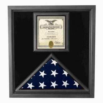 Flag and Certificate Case Black Frame, with certificate holder American Made The Military Gift Store