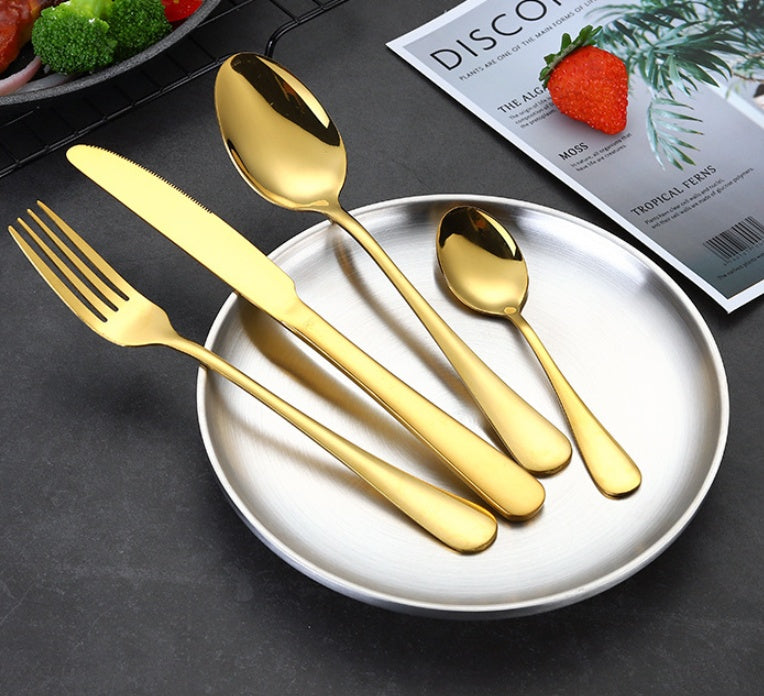 24-Piece Stainless Steel Tableware Set - One-Piece Molded Knife Fork Spoon Collection Pi-Mart