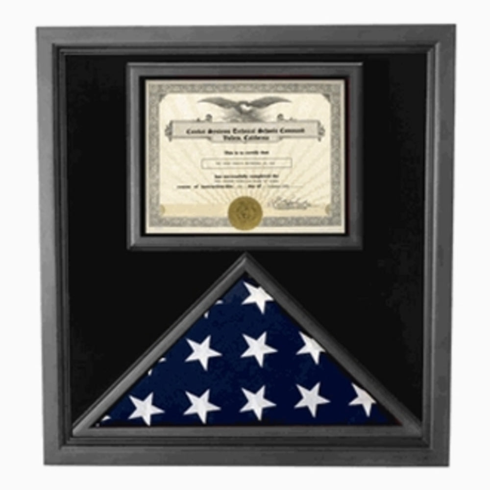 Premium USA-Made Solid wood Flag Document Case Black Finish. The Military Gift Store