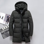 Korean Hooded White Duck Down Winter Long Warm Jacket Men's
