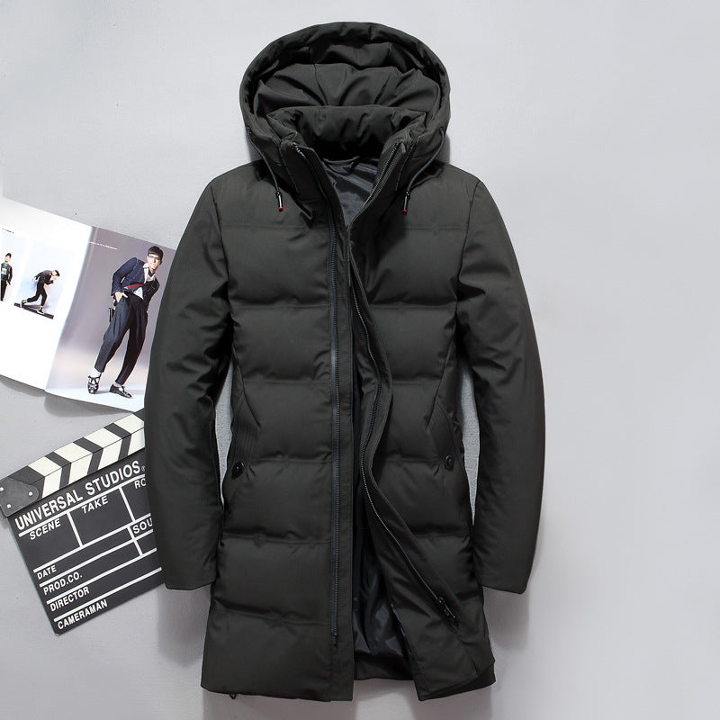 Korean Hooded White Duck Down Winter Long Warm Jacket Men's