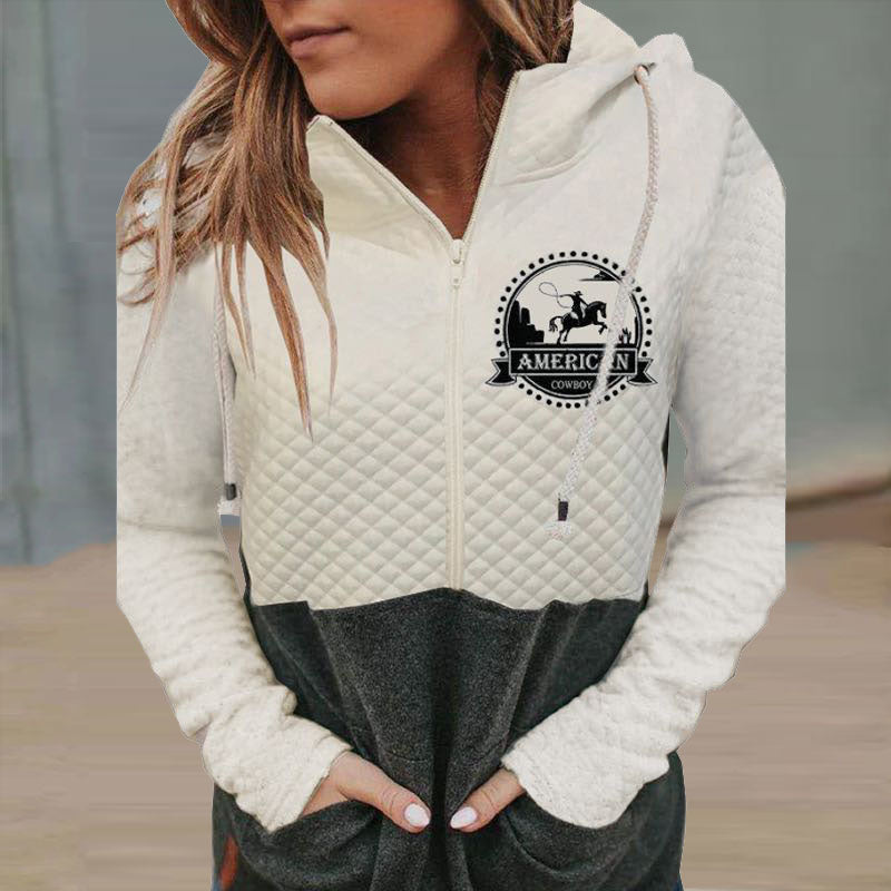 Sweet Print Zip-Up Hoodie - Loose Fit Casual Hooded Sweatshirt for Women (50-65cm Length)