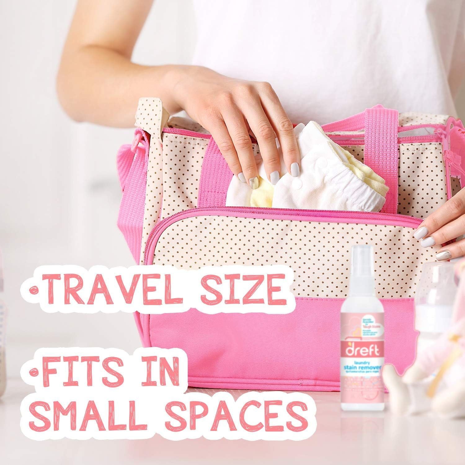 Dreft Diaper Bag To Go Kit Baby Essentials Gift Set with Laundry Stain Remover, Bottle Soap, and Surface Cleaner, Travel Size, 3 Pieces