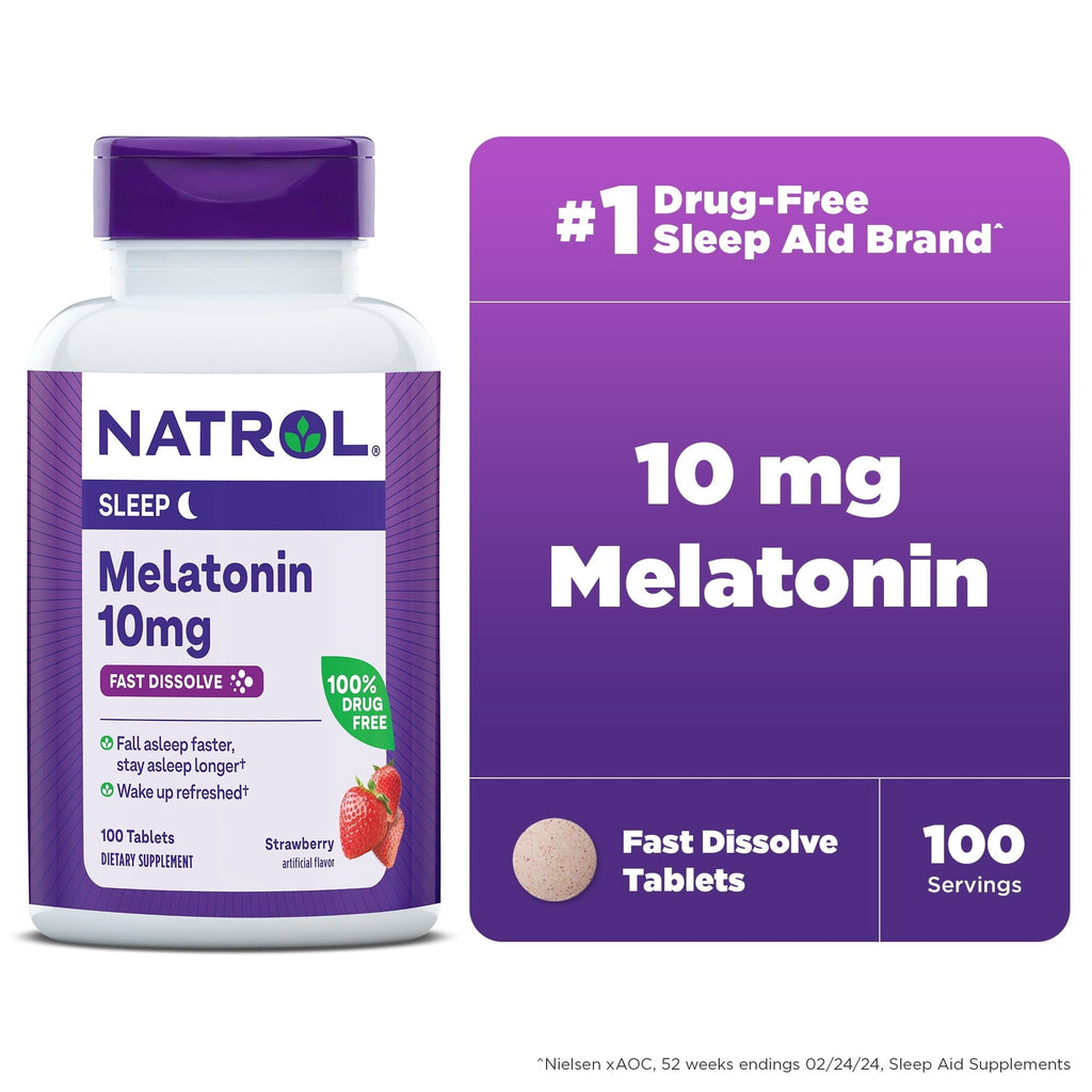Natrol? Sleep Melatonin Fast Dissolve Tablets, Nighttime Sleep Aid, Strawberry Flavor, 10mg, 100 Count