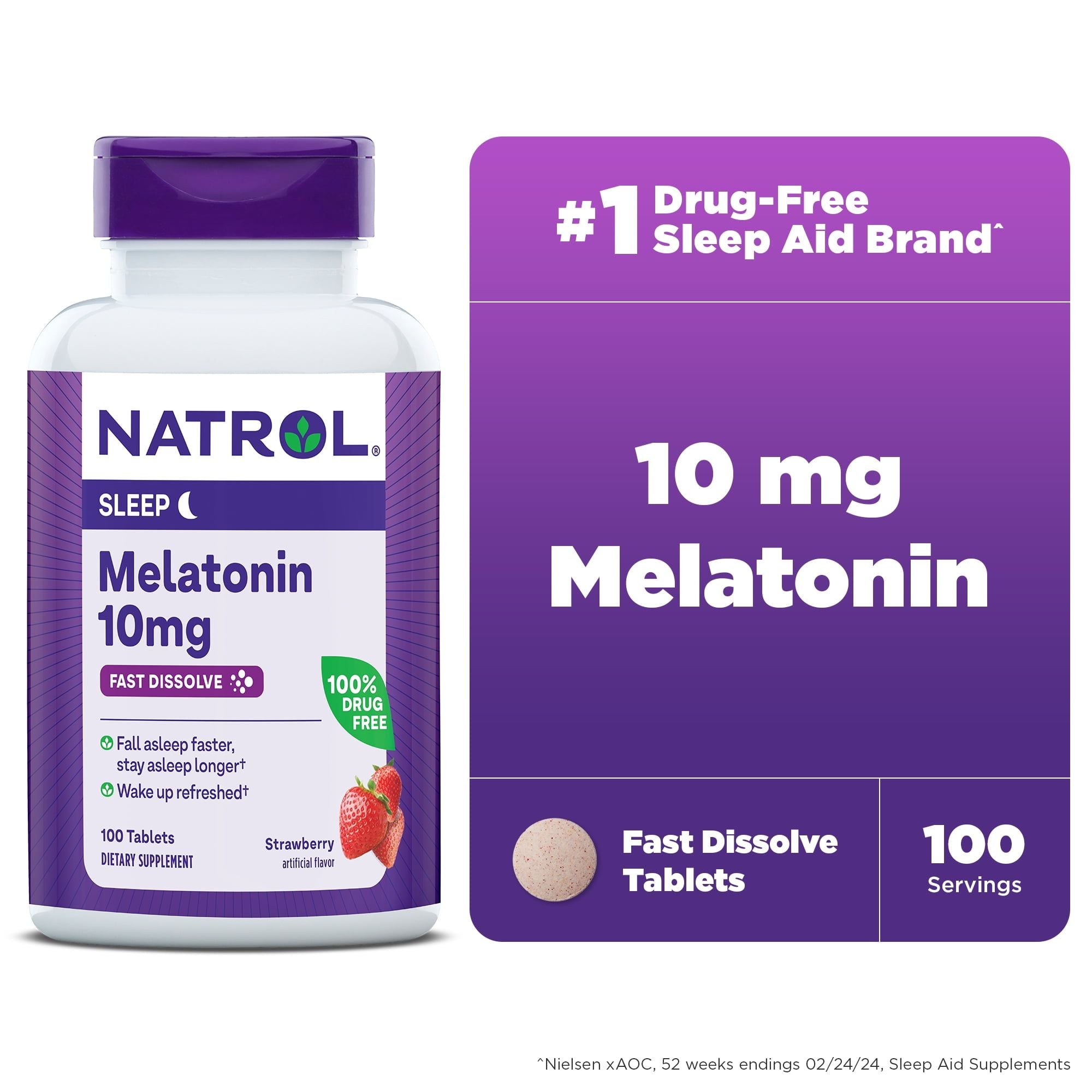 Natrol? Sleep Melatonin Fast Dissolve Tablets, Nighttime Sleep Aid, Strawberry Flavor, 10mg, 100 Count