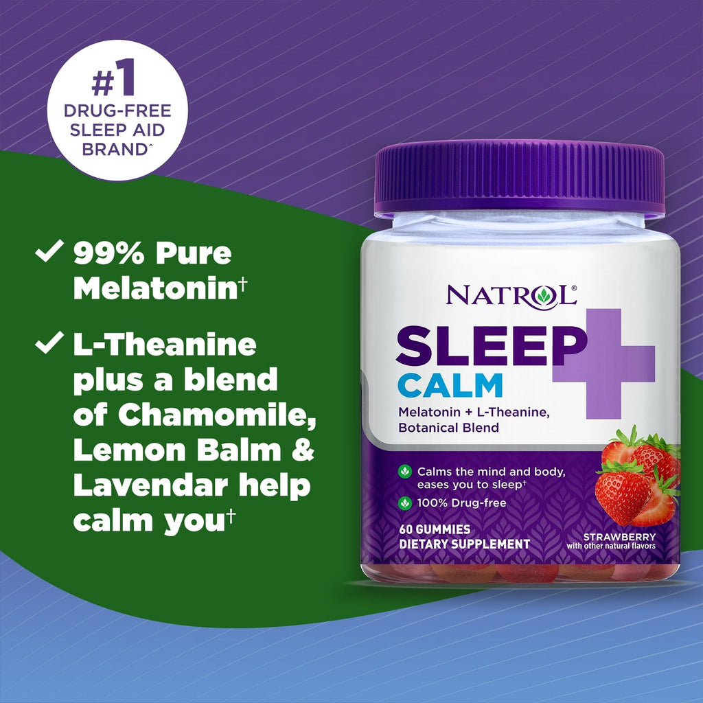Natrol? Sleep+? Calm Melatonin Gummies for Adults, Strawberry Flavor, 60 Count