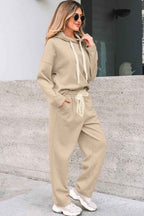 Solid Corduroy Lace Hoodie and Pants Set THRIXINE