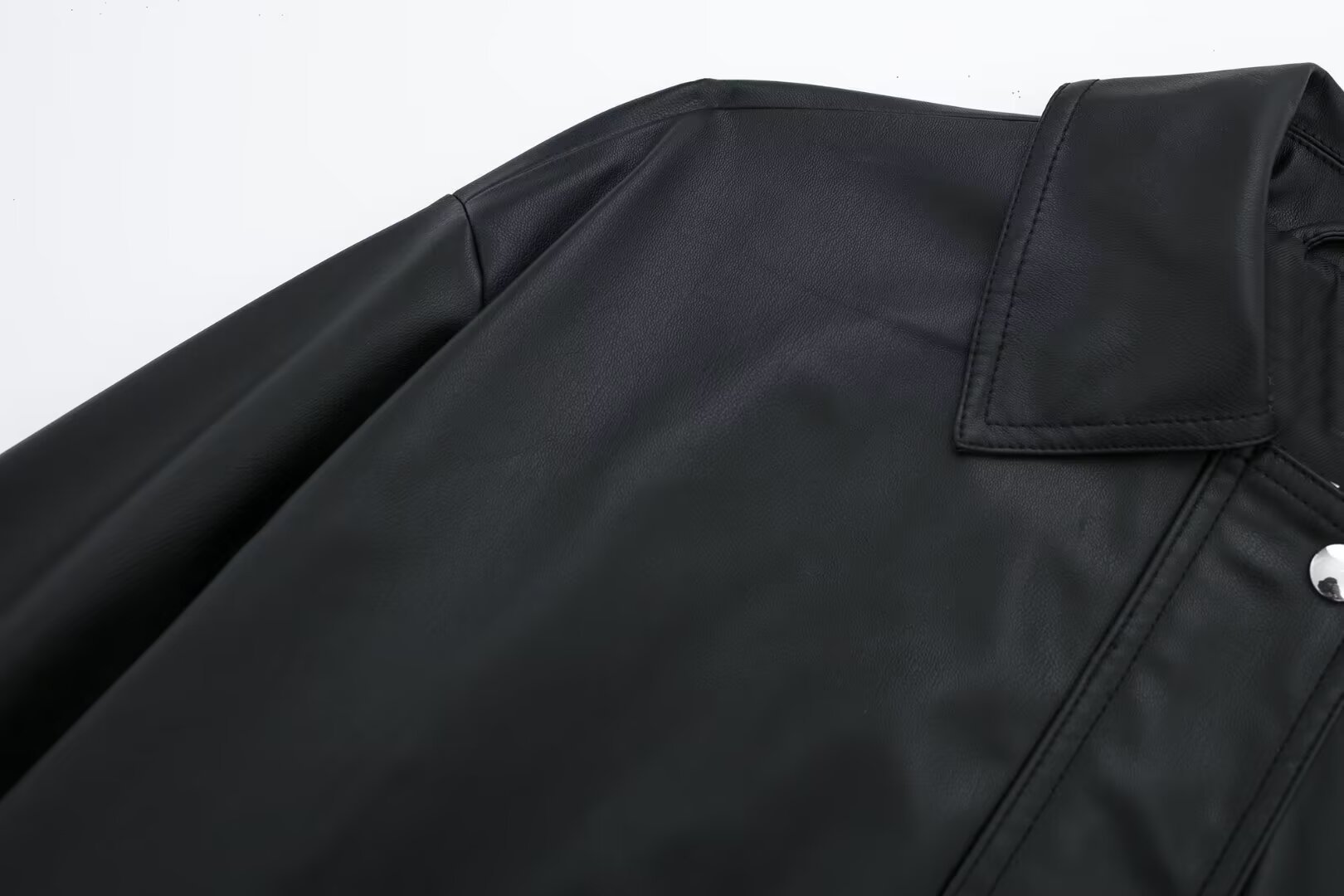 Women's Lapel Loose Faux Leather Bomber Jacket Coat Pi-Mart
