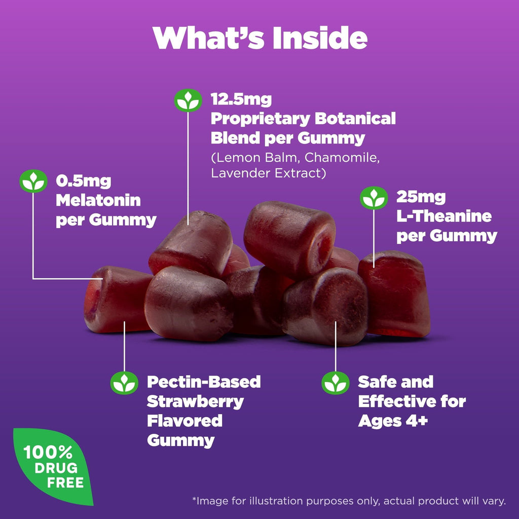 Natrol? Kids Sleep+? Calm, Melatonin and L-Theanine, Sleep Gummies for Kids, Strawberry Flavor, 60 Count