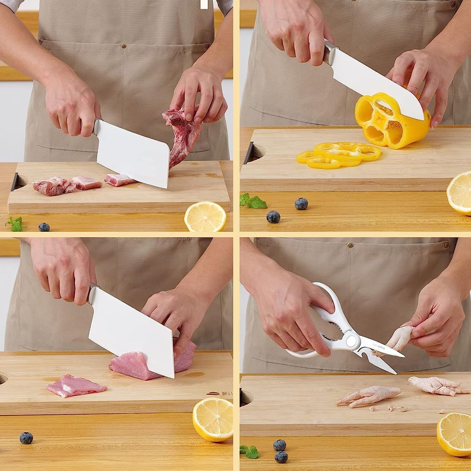 Knife Set for Kitchen, 6-Pieces White Non-stick Stainless Steel Knife Block Set, Ultra Sharp Kitchen Knife Set with Accessories for Cutting Slicing Dicing Chopping EasyOptionXY LLC