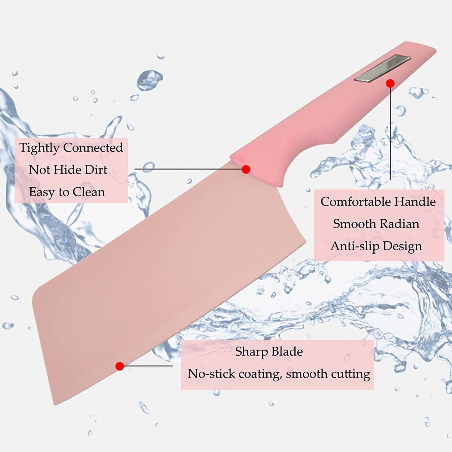 Kitchen Knife Set, 8-Pieces Pink Ultra Sharp Cooking Knife Set with Acrylic Stand, PP Handle Non-stick Chef Knives with Gift Box for Girls Women EasyOptionXY LLC