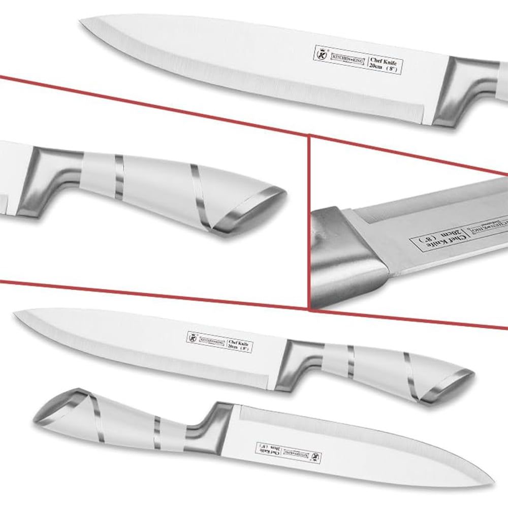 Kitchen Knife Set, 9-Piece White Sharp Non-Stick Coated Chef Knives Block Set,Stainless Steel Knife Set for Kitchen with Sharpener for Cutting Slicing Dicing Chopping EasyOptionXY LLC