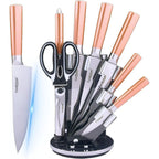 Kitchen Knife Set, 8-Piece Rose Gold Ultra Sharp Stainless Steel Knife Block Set, Professional Chef Knife Set with Accessories for Kitchen, Gift for Women Girls