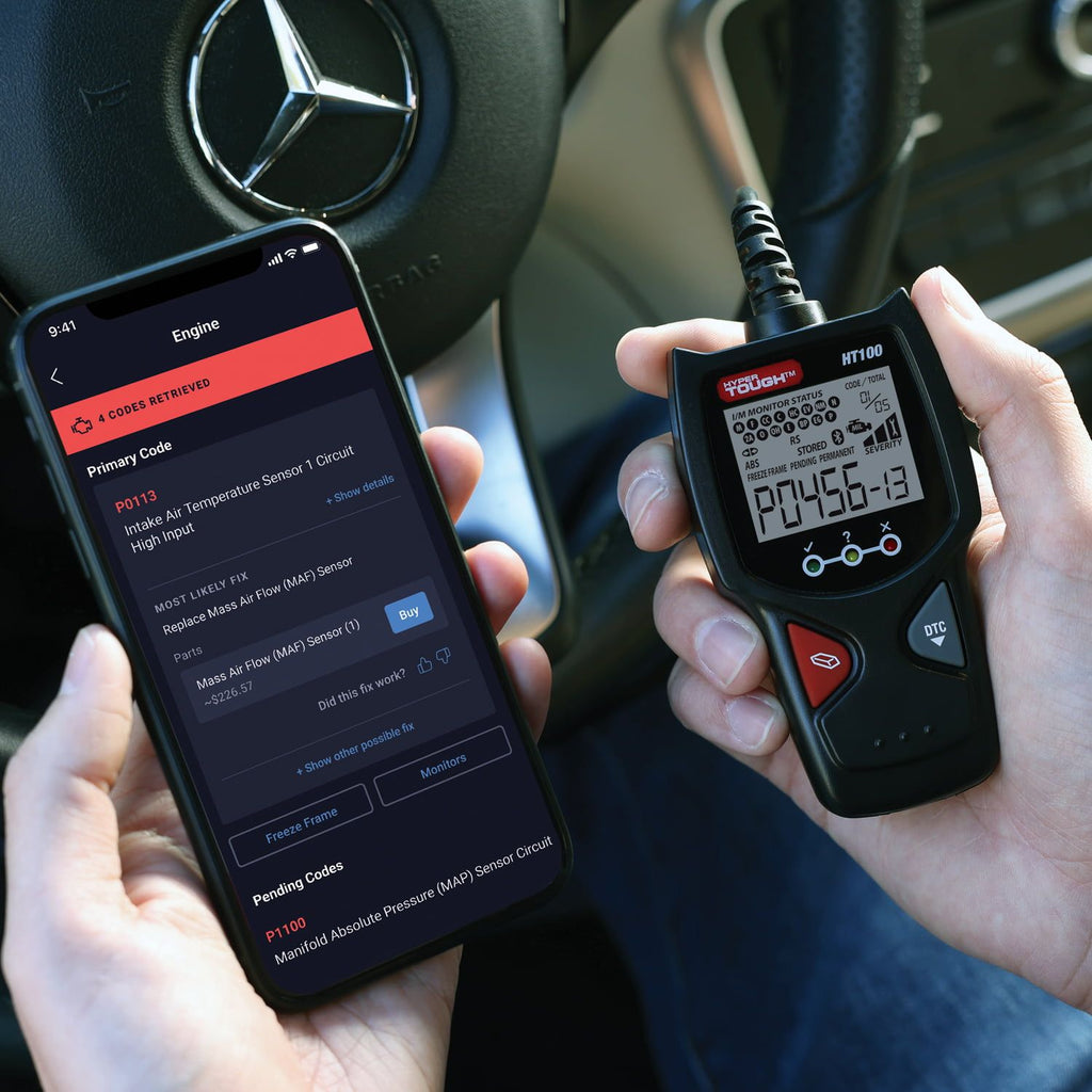 Hyper Tough HT100 Code Reader, 1996 & Newer OBD2 Vehicles, Free Fix & Part Recommendations