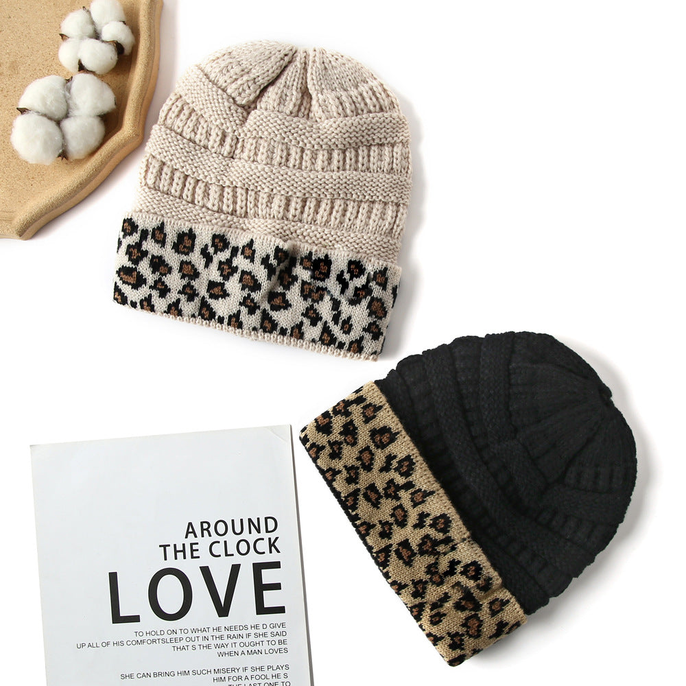 Beanie Women's Warm Leopard Print Knitted Hat Winter Pi-Mart