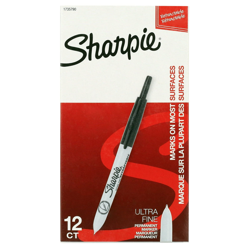 Sharpie Retractable Permanent Markers, Ultra Fine Tip, Black, 12 Count