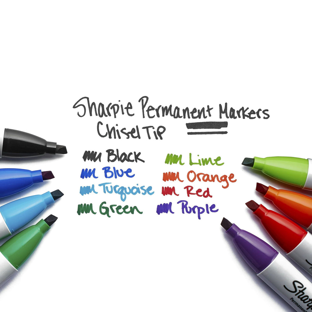 Sharpie Permanent Markers, Chisel Tip, Black, 12 Count