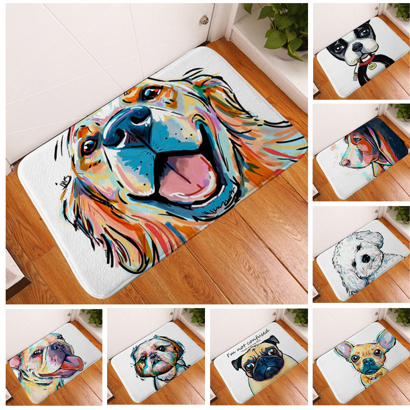 Pet dog flannel floor mat door mat printing foot mat anti-slip mat carpet Pi-Mart