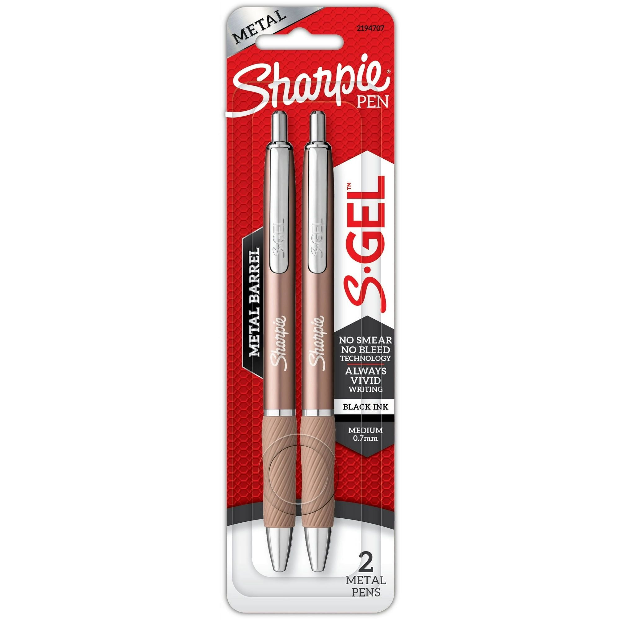 Sharpie S-Gel Pen, Metal Barrel, Medium Point (0.7mm), 2-Pack