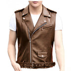 Short Slim Punk Motorcycle Vest Oblique Zipper PU Leather Jacket Pi-Mart