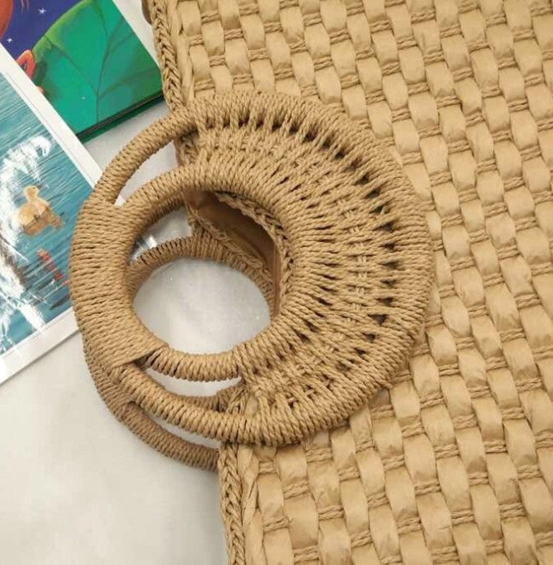 Wooden handle beach bag handbag Pi-Mart