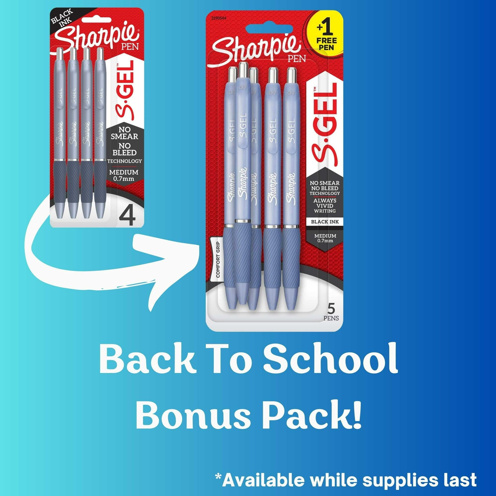 Sharpie S-Gel, Gel Pens, Medium Point 0.7 mm, Black Gel Ink Pens, Blue Barrel, 4 + 1 Bonus, 5 Count EasyOptionXY LLC