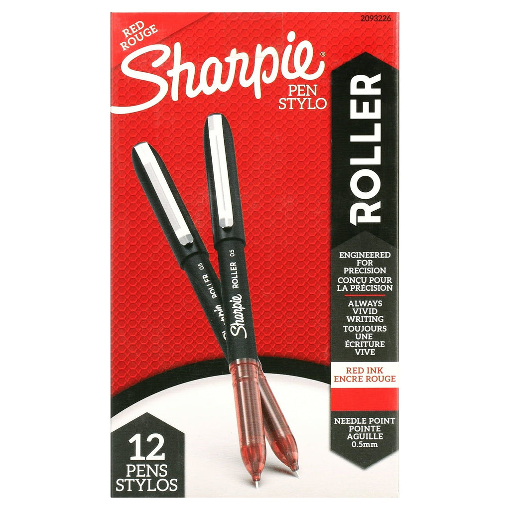 Sharpie Rollerball Pen, Needle Point (0.5mm) Precision Pen, Red Ink, 12 Count