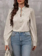Striped Tie Neck Long Sleeve Blouse – Femstylo - SJB-DIAMOND ELITES