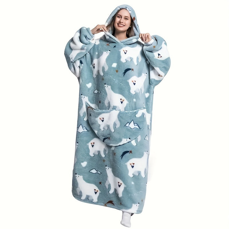 1pc Oversized Cartoon Hooded Blanket Sweatshirt, Ultra Cozy Wearable Fleece Throw for Adults, Extra Warm and Soft Pullover for Lounging, Gift Idea Lootquake LLC