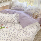 Washed Cotton Small Floral Quilt Cover, Four Piece Bed Sheet Set Pi-Mart