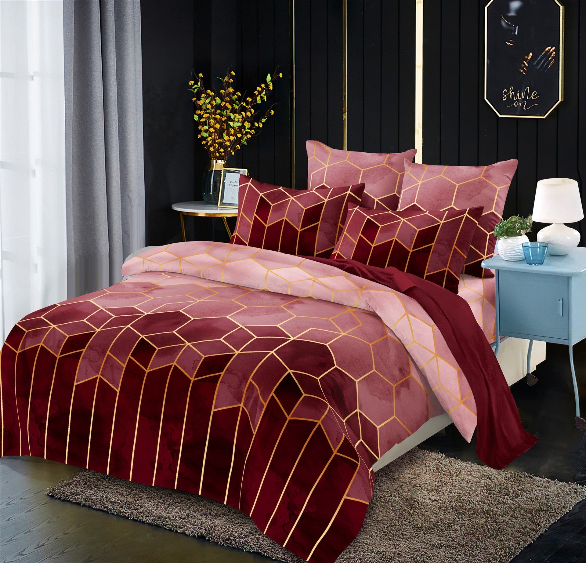 Gilt Line Geometric Elements Quilt Cover Set Bedding Pi-Mart