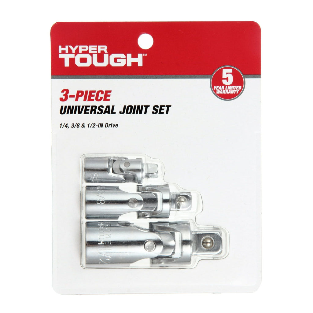 Hyper Tough 3 Piece 1/4, 3/8, and 1/2 inch Universal Joint Socket Set CRV 8UC0004A, New Condition