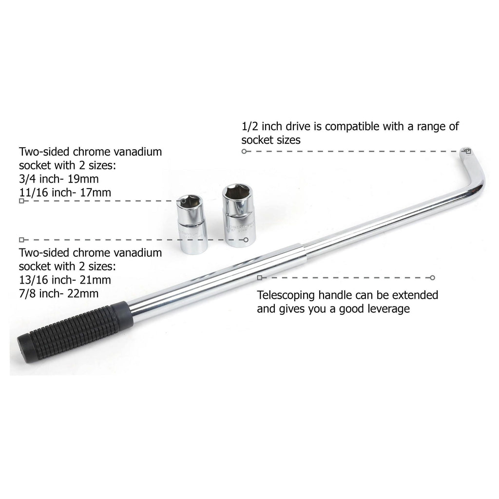 HyperTough 15-inch to 22-inch Extendable Lug Wrench, Model 6224, Tire