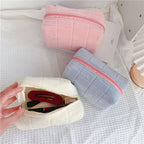 Plush Makeup Bag Checkered Cosmetic Bag Cosmetic Travel Bag Large Zipper Travel Toiletry Bag Portable Multi Functional Capacity Bag Cute Makeup Brushes Storage Bag For Women Pi-Mart